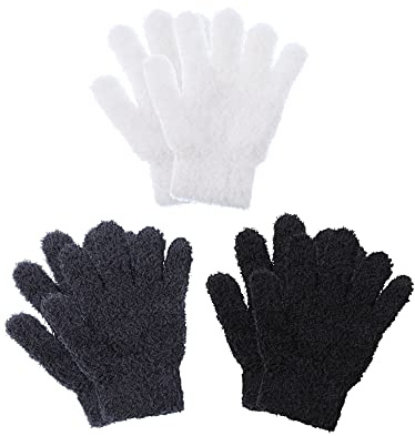 Geyoga 3 Guantes de Punto de Invierno de Completos Elásticos Calientes Dedos de Niño(Gris Oscuro, Negro, Blanco,4-7 años,Estilo sólido)