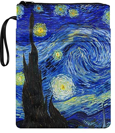 Poceacles Van Gogh - Copertina per libri con motivo della Notte Stellata per gli amanti dei libri, con copertina rigida, copertina morbida, con cerniera, protezione per donne e uomini