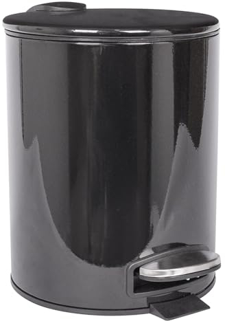 Harbour Housewares 5L Bathroom Bin - Black - Round Stainless Steel Pedal Bin Slim Kitchen Rubbish Trash Can Garbage Dustbin with Lid and Inner Liner Bucket
