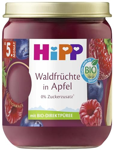 HiPP Bio Waldfrüchte in Apfel (6 x 160g), ab 5. Monat, mit Direktpüree für einen besonders fruchtigsten Fruchtgeschmack, ohne Zuckerzusatz, in bester Bio-Qualität