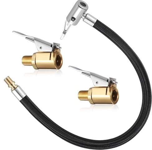ZUOQIANG Ventilverlängerung Autoventil Set, 35cm Reifenfüller Schlauch mit 2 Stück 8mm Autoventil Hebelstecker, Reifenfüllschlauch Autoventil Adapter für Auto Motorrad Fahrrad Kompressor