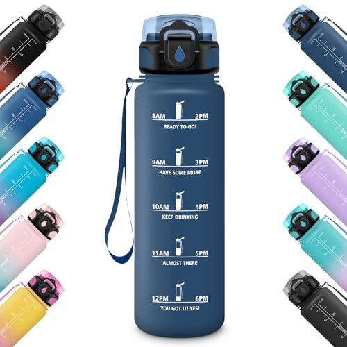 HoneyHolly Gourde 500ML, Étanche & Réutilisable, Gourde Sport, Motivation avec Marqueur, Anti-fuite Bouteille, Bouteille d'eau, Gourdes pour Gym, Enfant, Adulte, École, Bureau, Yoga, Camping