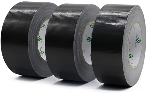 BOMEI PACK 3 rollos Cinta Americana 50mm x 50 m - Cinta Adhesiva Negra - Cinta Fuerte de Tela Reforzada con Tejido - Para Interiores y Exteriores