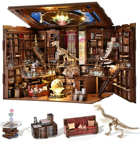 MiniCity Book Nook Kit, DIY Miniature Dollhouse Booknook Kit with LED Light and Dust Cover for Teens and Adults(Beyond Library Max)
