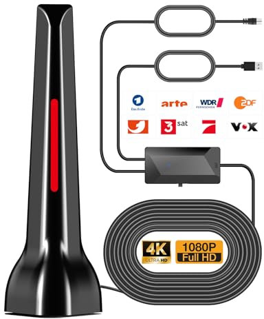 DVBT2 Antenne mit Verstärker 36Dbi+ HDTV Zimmerantenne für Fernseher, max. Signalqualität durch ALU-Kern