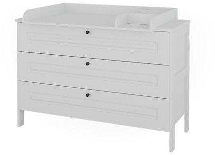 VitaliSpa Wickelkommode Ajaton, Wickelaufsatz für die Kommode, Weiß, 133 x 98.4 cm mit 3 Schubladen