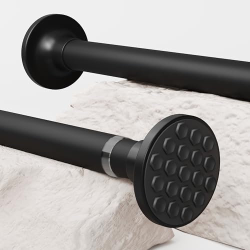 Shower Curtain Rail Extendable Tension Rods 300cm Extra Long Shower Curtain Rods Anti-Slip Shower Rod Wardrobe Pole for Living Room, Bedroom, Bathroom, Balcony (84-300CM φ32mm Black)