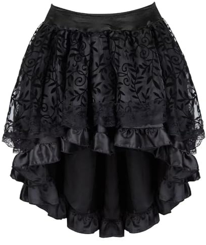 Jutrisujo Kjol för damer, elegant korsett, retrokjol, vintage, burlesk, steampunk, spets, oregelbunden, sexig, gotisk dräkt för cosplay, svart, 7XL