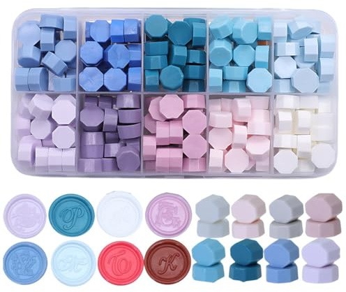 WUSJCOF 200 piezas Sello Lacre Kit, 10 colores, Cera Lacre Cuentas de Cera de Sellado Octogonal, con Caja de almacenamiento