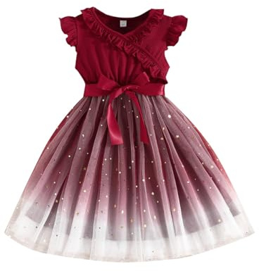 LUVCES Vestido de Tul para Niña Pequeña Volantes Mangas Estampado Floral Informal Vestido de Verano para Fiesta de Cumpleaños para Niñas 2 a 6 años