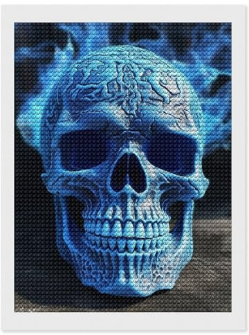 HETVBNS Diamonds Kit de peinture diamant 5D pour adultes - Impression 3D - Tête de mort bleue - Peinture par Diamonds pour débutants - Décoration murale - 30,5 x 40,6 cm