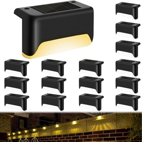 Lotvic Luci Solari per Esterni, 16 Pezzi Luce Solare per Scale Impermeabile, Segnapasso LED Esterno Solare, Lampade Solari da Giardino, per Recinzioni Patio Passi Sentieri