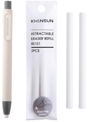 Retractable Eraser Pen, Retractable Click Eraser with 2 Refill Erasers, Refillable Shape Rubber Stick Erasers, Pencil Shaped Rubbers, Mechanical EraserPens for Kids, Student, Writing