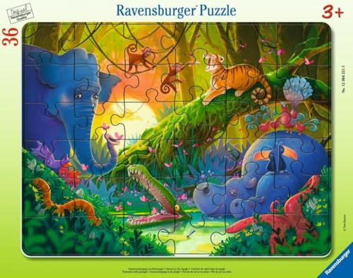 Ravensburger Kinderpuzzle 12004251 - Sonnenuntergang im Dschungel - 36 Teile Rahmenpuzzle mit Tieren, für Kinder ab 4 Jahren