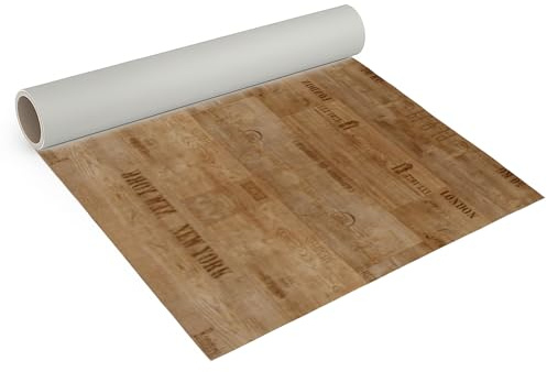 Internethandel Pfordt CV Bodenbelag Holz Schriftzüge Braun, 100x200 cm, pflegeleichter PVC Vinylboden in Holzoptik, Meterware für Küche und Wohnzimmer