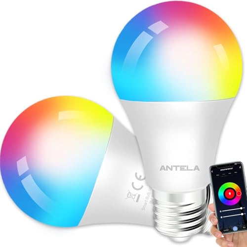 ANTELA Lampadine LED Alexa Inteligente WiFi E27, Dimmerabile Lampadina Smart 7W 806ML 60W equivalente, RGB & 2700K-6500K bianco freddo caldo, compatibile con Alexa/Google Home, 2 pezzi