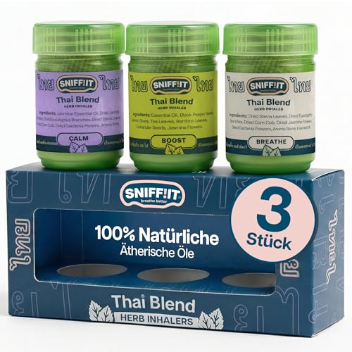 Sniffit® Thai Herbal Inhaler 3er-Set – Inhalierstift Thailand mit thailändischen Kräutern & ätherischen Ölen – Thailand Riechdose für die Nase – Riechstift Bessere Atmung, Klarheit & Wohlbefinden