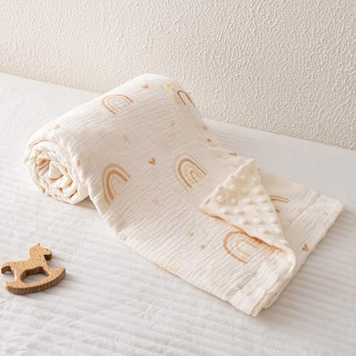 Naapesi Couverture Bébé Naissance 100x75cm - Motif Arc-en-Ciel Beige - Couverture Emmaillotage Bebe Douce & Chaude, Plaid Enfant pour Poussette, Lit et Cadeau Naissance Garçon Fille