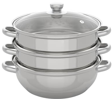 Olla para cocinar al vapor, olla de acero inoxidable con 3 niveles, olla de vapor para todo tipo de cocinas, adecuada como vaporizador de verduras y patatas, olla de cuscús