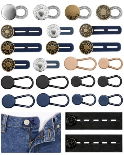 24PCS Button Extender for Trousers and Jeans, Multi Size Waistband Extender | Multicolour Adjustable Button Extender Set for Men & Women, No Sewing Elastic Waist Extender for Jeans Skirts Pants Cuff