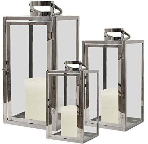Lot de 3 lanternes de jardin Mojawo en acier inoxydable - Argenté - Taille XXL - 30, 40, 53 cm
