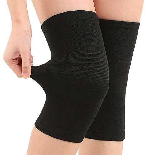 JUMISEE (One Pair) Cotton Knee Sleeves for Knee Support, Circulation Improvement & Pain Relief,Sport Compression for Running, Pain Management, Arthritis Pain Women Men (Black, Large)