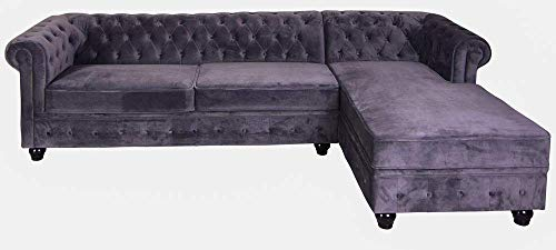 Hörnsoffa i sammet, grå hörnsoffa, vardagsrumssoffa, vardagsrum, sammetssoffa Chesterfield fha061 Palazzo exklusiv