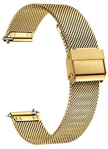 XIRUVE Uhrenarmband Edelstahl Mesh Schnellverschluss Ersatzband für Damen Herren 12-24mm (14mm, Golden)