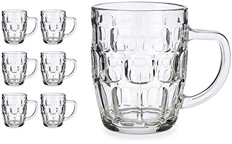 Set de 6 Jarras de Cerveza con asa, Jarra Cerveza Tradicional Reino Unido, Pinta Británica, Jarra de Cristal (520 ml)