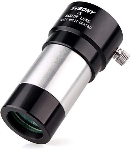 Svbony Barlowlinse 2X, 1,25 Zoll Barlow Kompakte, Barlow Linse FMC Metall Teleskoplinse, Doppelte Vergrößerung, Astronomisches Zubehör für Mond Planetenbeobachtung