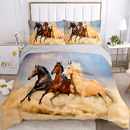 JEFFEL Juego de ropa de cama infantil de 135x200 cm, diseño de caballos, diseño de animales en 3D, juego de ropa de cama infantil con funda nórdica y funda de almohada (caballo 5, 220x240 cm)