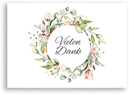 Friendly Fox Dankeskarten Blumenkranz, 12 Dankeschön Karten mit Blumenkranz Motiv, Klappkarte blanko mit Kraftpapier Umschlag, DIN A6 Karten Danke sagen