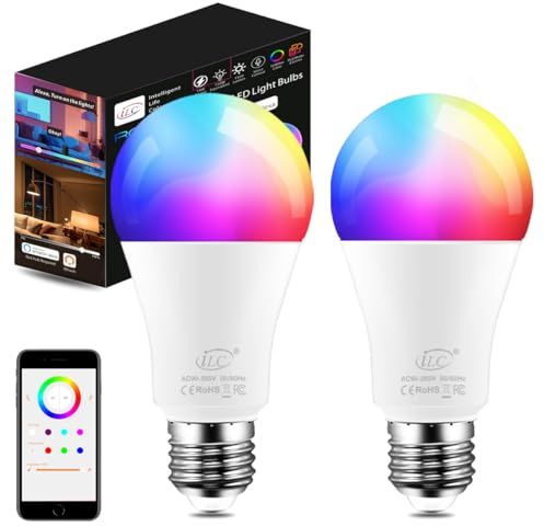 iLC Lampadine Alexa E27, LED Lampadina Smart, Compatibile con Alexa (sono necessari i dispositivi Echo), 2700K Luce Bianca Calda + Multicolore (2 pezzi)