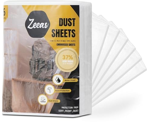 ZEEAS 6 Pack Large Dust Sheets for decorating & Painting | 3.6m x 2.7m x 0.6mil Plastic Sheet for Furniture & Floor Protection - Disposable Waterproof Polythene Sheets (DS Pack of 6)