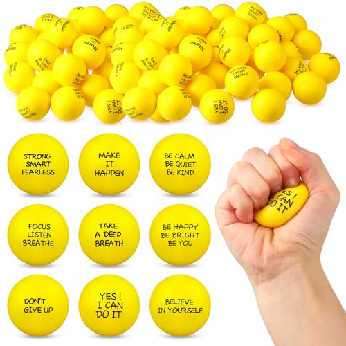 Shappy 72 Pcs Inspirational Stress Relief Balls Motivational Stress Ball Encouraging PU Bulk Balls for Adults Small Therapy Fidget Relief Toys for Valentines Gifts (Yellow)