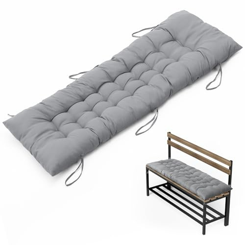 DKIEI Garden Bench Seat Cushion, 2/3 Seater Bench Pad with Non-Slip Straps, 8cm Thick Dining Bench Cushion, Rectangle Bench Seat Pad for Patio Indoor Outdoor 110x40cm Grey