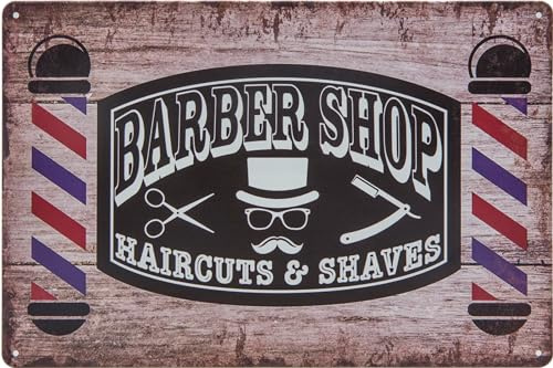 30 x 20 cm Targa in metallo retrò – Barber Shop Vintage – Targa decorativa per barbiere, barbiere, coiffeuer, parrucchiere e casa