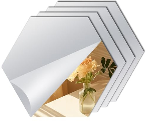 Decoroom spegelplattor självhäftande spegel för limning spegelfolie | 10 stycken 20 × 20 cm 2 mm akryl sexkantiga självhäftande speglar badrum vardagsrum sovrum skåp