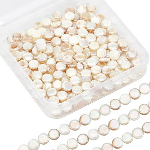 SUNNYCLUE 1 B0X Circa 250 pezzi + 6mm Perline di Conchiglie Rotonde Piatte Perline di Conchiglie Perle di Madreperla D'Acqua Dolce Capiz Disc Coin Rondelle Perline per La Creazione di Gioielli Braccia