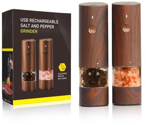 Ensemble moulin à sel et poivre électrique en bois rechargeable automatique avec lumière LED et mouture réglable pour sel et poivre