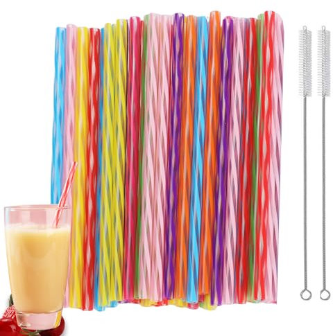 72Pcs Reusable Hard Plastic Drinking Straw, Drinking Straw Biodegradable Recyclable, Thick Plastic Drinking Straws with 2 Cleaning Brush, Eco-Friendly Rainbow Plastic Straws for Parties (8 Colors)