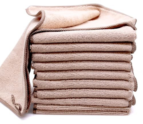 WYYFXY® 12 Stück Mikrofasertücher Microfasertücher Putzlappen Mikrofaser Reinigungstücher Allzweck Putztücher Fusselfrei Microfasertuch Reinigungstuch für Auto Küche Bad, Khaki, 29 × 30 cm