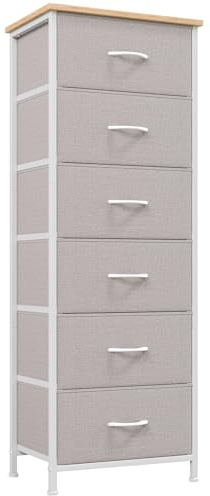 Somdot Comoda Dormitorio con Cajones de Tela, Cajonera para Salón, Estudio y Habitación Infantil, Armario, Gavetero, 30 Profundidad x 42 Ancho x 115 Alto (6 Cajones), Gris Ceniza