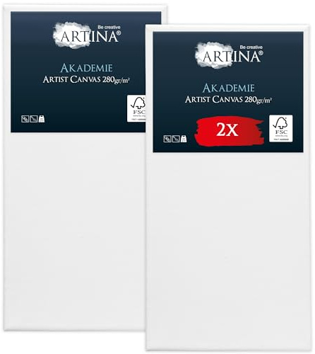 Artina 2pcs Paint Canvas Set FSC® Blank Large Canvas for Acrylic Oil | 60x120cm 100% Cotton Stretcher Frame for Watercolour Art Painting Canvases supplies artist Akademie