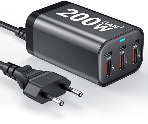 200W USB C Charger 6 Port PD 100W 65W 45W 20W GaN Wall Charger Adapter Plug USB A Fast Charging Station Block for MacBook Pro/Air, iPad, iPhone 17 16 Galaxy S26 Pixel Dell Laptop Type C Phone Android