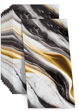 Rivestimento da parete autoadesivo, 10 adesivi per piastrelle, 60 x 30 cm, in PVC, pannelli da parete, impermeabili e resistenti all'olio, per cucina, bagno (nero, bianco, oro)