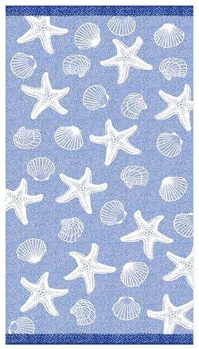 Delindo Lifestyle Toalla de playa Miami, diseño de estrellas de mar y conchas, 100% algodón, 100 x 180 cm, OEKOTEX-100, color azul