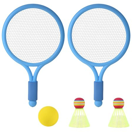XAGMODSHN Kinder Badminton Set Kinder Badmintonschläger Für Kinderanfänger Mit Tennis Und 2 Badminton Shuttlecocks Für Kinder 3-12