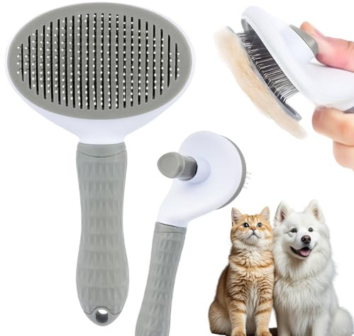 1 Pcs Brosse Chat, Brosse pour Chat Poil Long Court, Brosses de Toilettage pour Chats, Peigne Anti Puces pour Chats Chien avec Auto Bouton, Peigne pour Sous Poil Chatss animaux de compagnie（Gris）