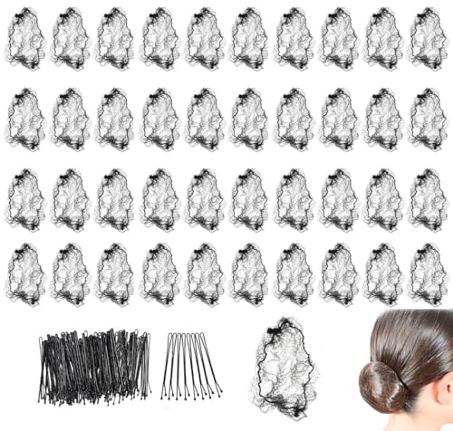LQUYTA 40 Pezzi Retine per Capelli + 20 Pezzi Molletta Capelli Ondulata Invisibile Rete Capelli Fissaggio Capelli Riutilizzabile Maglia Fina Ballett Chignon Rete Elastica Rete Capelli